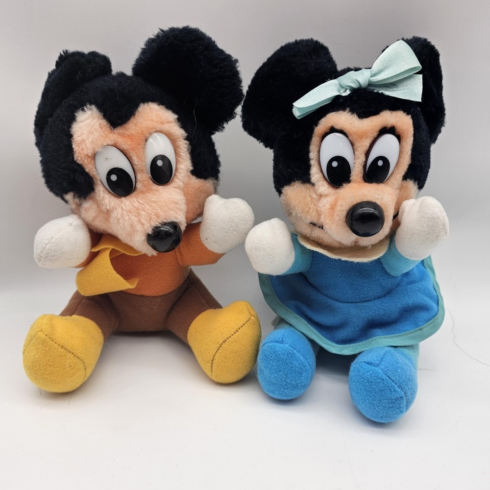 Vintage Disney Mickey & Minnie Plush Stuffed Toys Small Lot 2 Christmas Carol